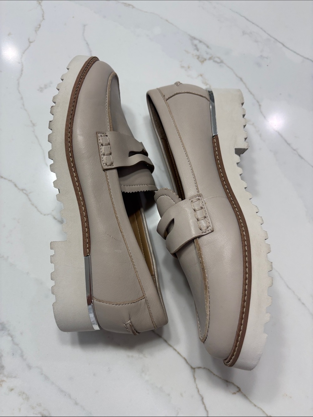 Franco Sarto Cream Leather Penny Loafers - Picture 11 of 14